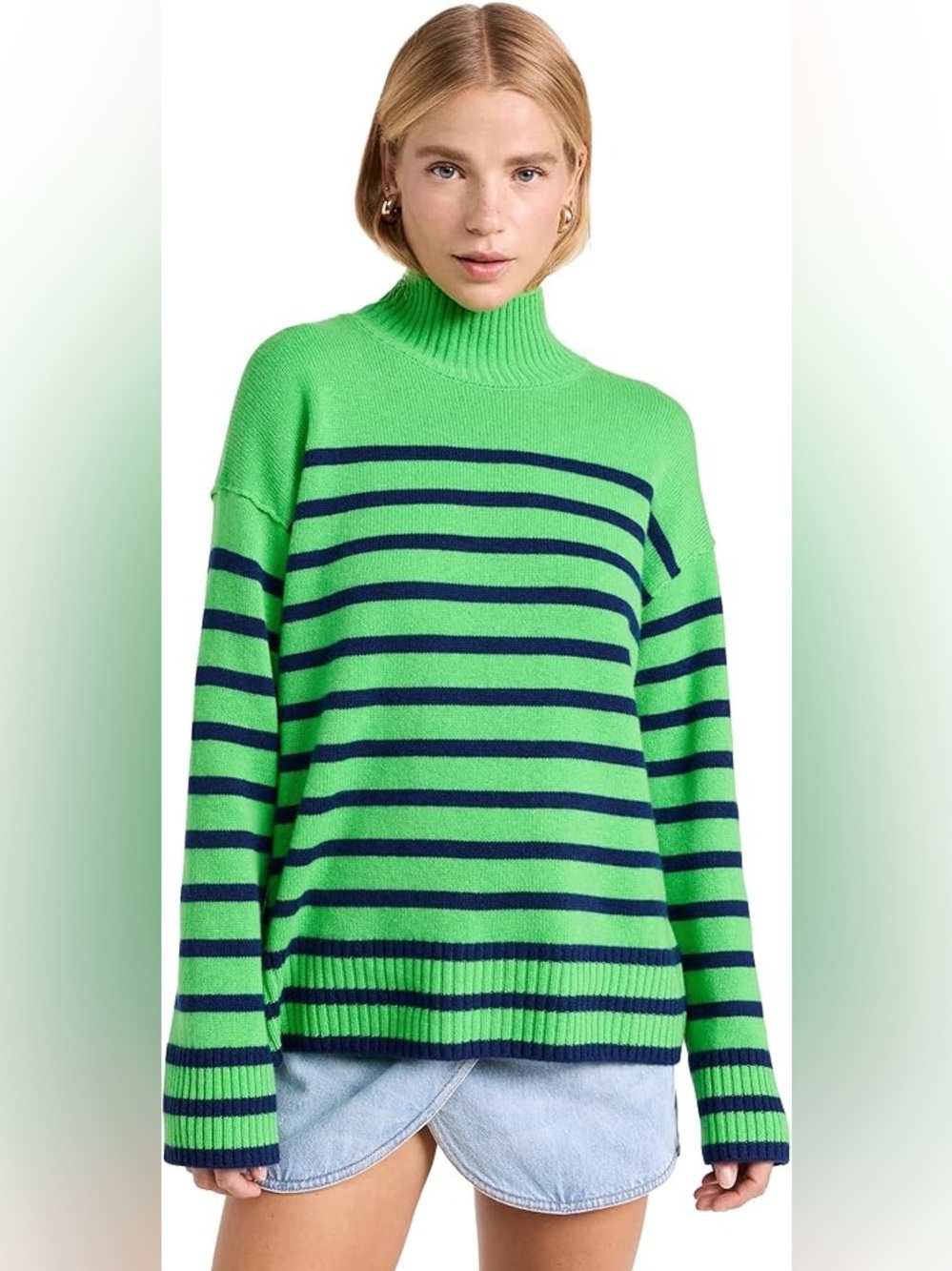 Rails Green and Black Striped Women's Turtleneck Sweater